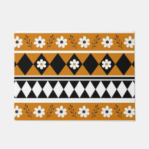 Paillasson Bordure Fleur Diamant Boho Motif Floral