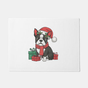 Paillasson Boston Terrier Chien Noël Fêtes de Noël Père Noël