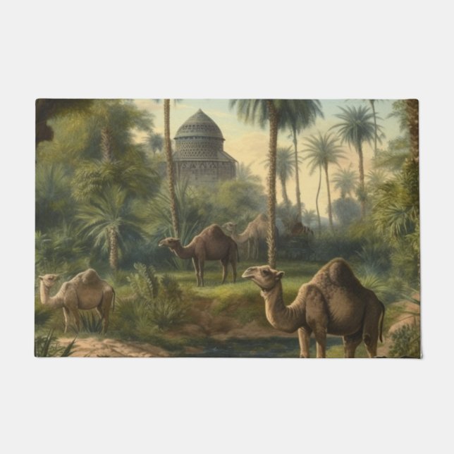 Paillasson Botanique : dromadaires dans la jungle près d'une  (Devant)