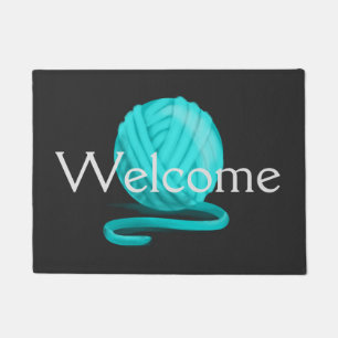 Paillasson Boule de fil turquoise - accueil !