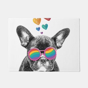 Paillasson Bouledogue français avec coeurs Saint-Valentin