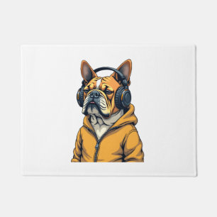 Paillasson Bouledogue vintage avec écouteurs portant un sweat