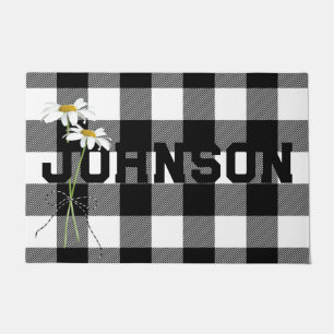 Paillasson Bouquet Daisy avec nom sur Buffalo Plaid
