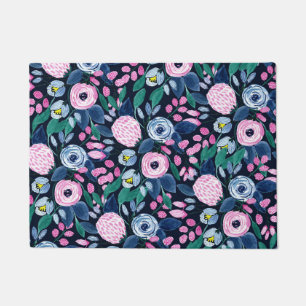 Paillasson Bouquet d'aquarelle bleu marine rose