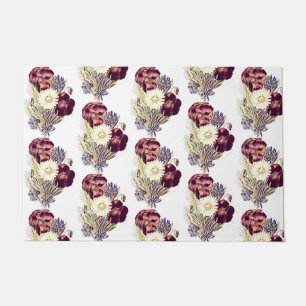 Paillasson Bouquet de fleurs bleues blanches rustiques bordea
