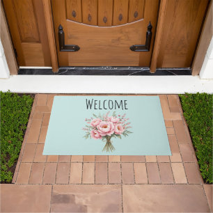 Paillasson Bouquet de fleurs de pivoine rose bienvenue