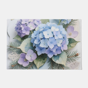 Paillasson Bouquet d'hortensias bleus Aquarelle Sérénité