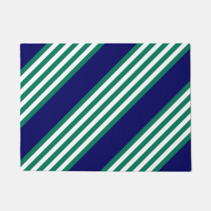 Paillasson Brayures blanches et vertes motif avec bleu marine