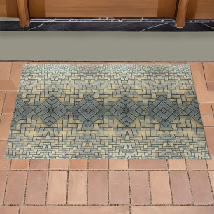 Paillasson Brique en mosaïque gris et jaune