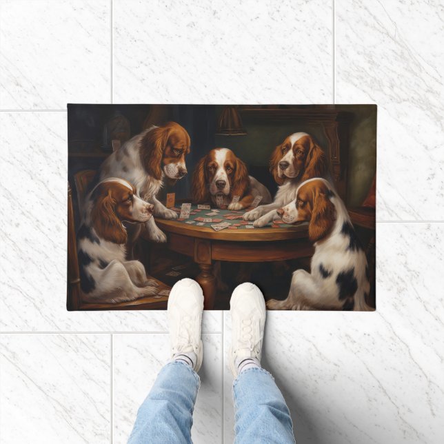 Paillasson Brittany Spaniel Dogs Jouer Poker Art (Intérieur)