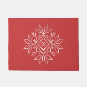 Paillasson Broderie de Noël rouge flocon de neige art saisonn