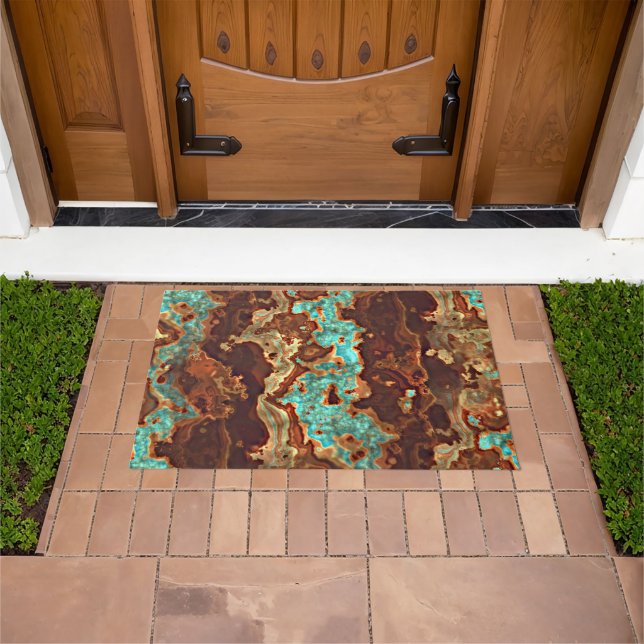 Paillasson Brown Aqua Turquoise Green Geode Marble Art (De plein air)