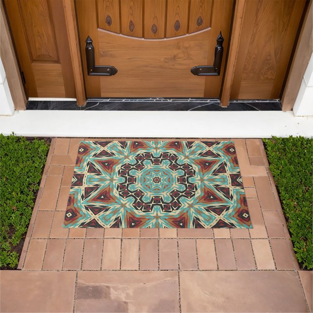 Paillasson Brown Turquoise Rouge Orange Mandala (De plein air)