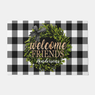 Paillasson Buffalo Check Black and White Boxwood Wreath