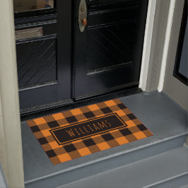 Paillasson Buffalo Plaid Orange et Black Nom personnalisé