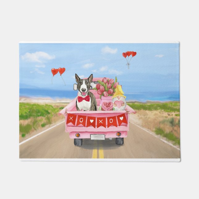Paillasson Bull Terrier Chien Saint-Valentin Coeurs de camion (Devant)