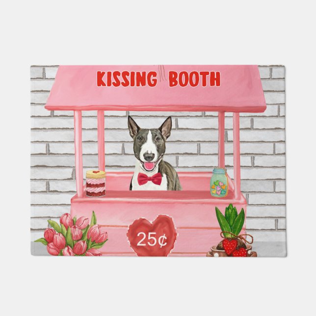 Paillasson Bull Terrier Chien Valentine's Day Kissing Booth (Devant)