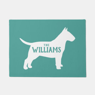 Paillasson Bull Terrier Silhouette Turquoise et blanc personn