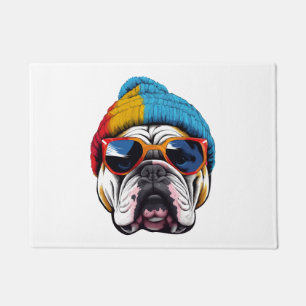 Paillasson Bulldog anglais cool portant un chapeau de bonnet