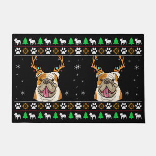 Paillasson Bulldog avec Antlers dans un Noël ennuyeux