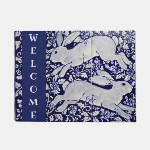 Paillasson Bunny Lapin Bleu & Blanc Bienvenue Elégant Carrel