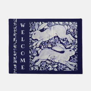 Paillasson Bunny Lapin Bleu & Blanc Bienvenue Elégant Carrel