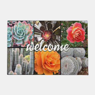Paillasson Cactus Roses Photo Collage Bienvenue Script Modern