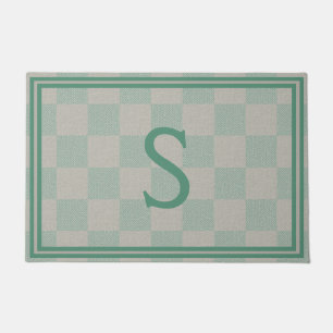 Paillasson Calme Seafoam Green Gris Plaid Monogramme