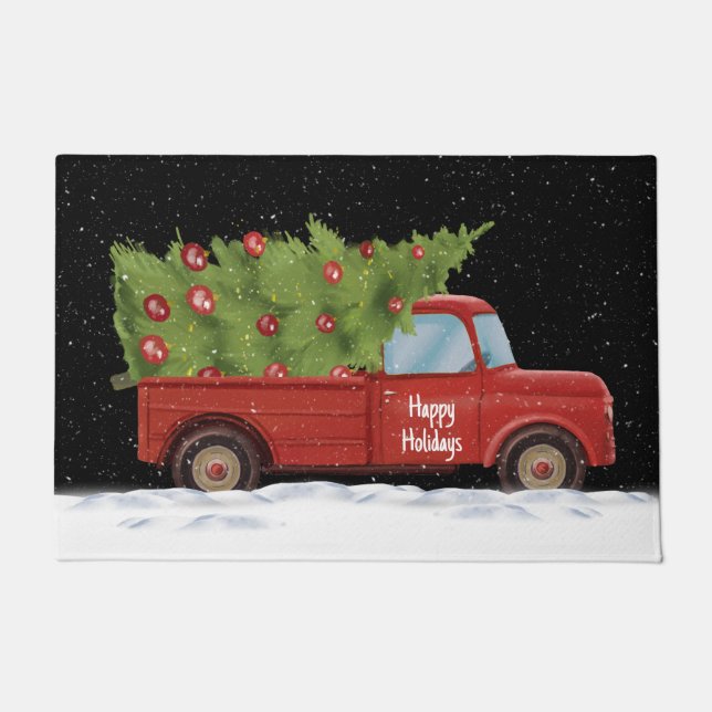 Paillasson Camion rouge de Noël avec arbre (Devant)