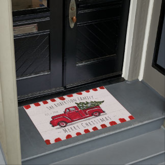 Paillasson Camion rouge Hauling Arbre de Noël Porte Mat