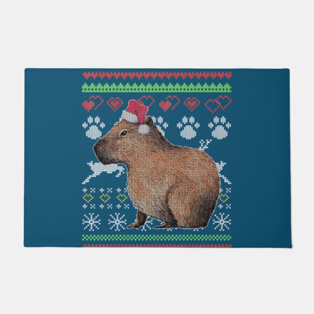 Paillasson Capybara Santa-Claus Ugly Christmas Sweater Holida (Devant)