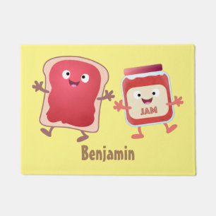 Paillasson Caractères de dessins animés sur le pain et la con