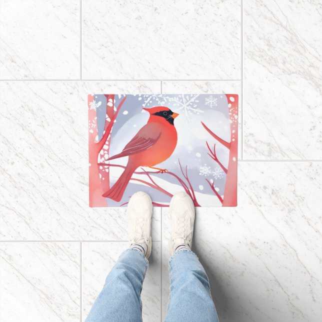 Paillasson Cardinal rouge | Belle aquarelle peinture (Intérieur)