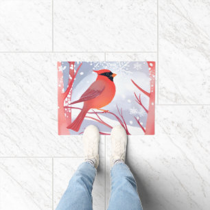 Paillasson Cardinal rouge   Belle peinture à l'aquarelle