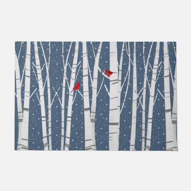 Paillasson Cardinaux rouges dans les flocons de neige (Devant)