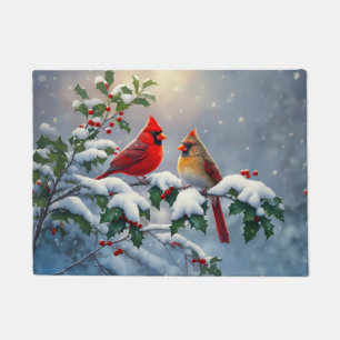 Paillasson Cardinaux rouges et houx dans la neige