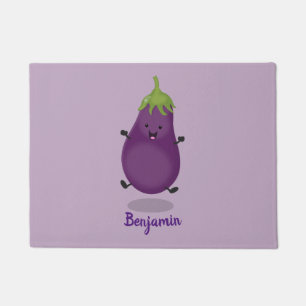 Paillasson Caricature d'aubergine d'aubergine joliment heureu