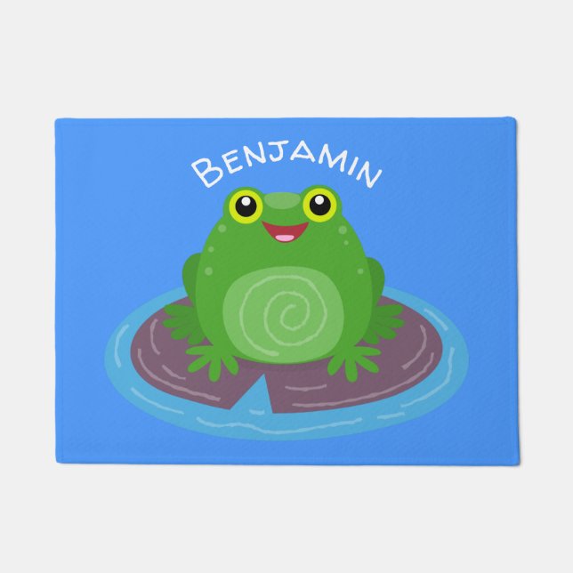 Paillasson Caricature de grenouille verte mignonne (Devant)