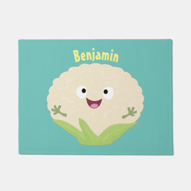 Paillasson Caricature de légume de chou-fleur joyeux (Devant)
