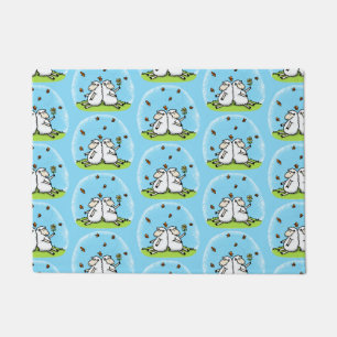 Paillasson Caricature de moutons mignons amis et papillons