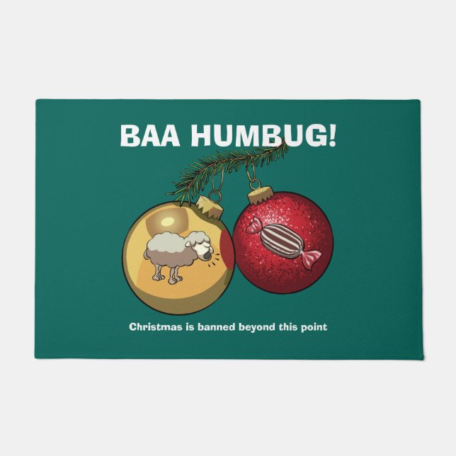 Paillasson Caricature de Noël Banné Baa Humbug Sheep Baubles (Devant)