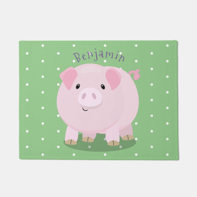 Paillasson Caricature de porc mignon rose pot vendue (Devant)
