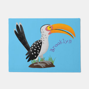Paillasson Caricature d'oiseau de safari de barbecue jaune am