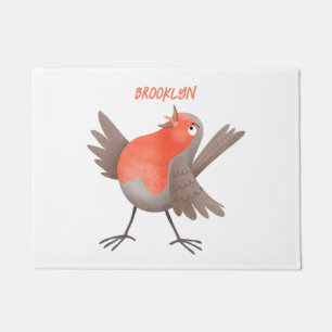 Paillasson Caricature d'oiseau rouge chantant mignon