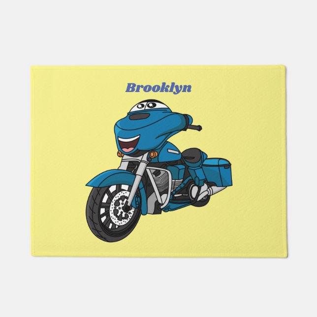 Paillasson Caricature joyeux bleu moto (Devant)