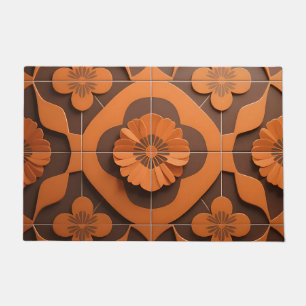 Paillasson Carreau géométrique à médaillon floral orange
