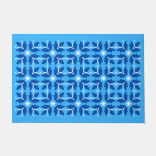Paillasson Carrelage bleu chic Fleurs Motif grand porte Mat
