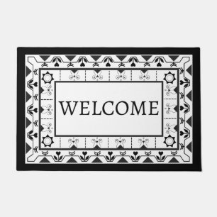 Paillasson Carrelage floral noir et blanc Accueil