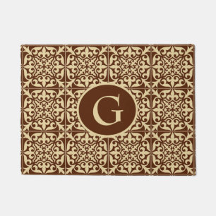 Paillasson Carrelage marocain, chocolat, avec monogramme