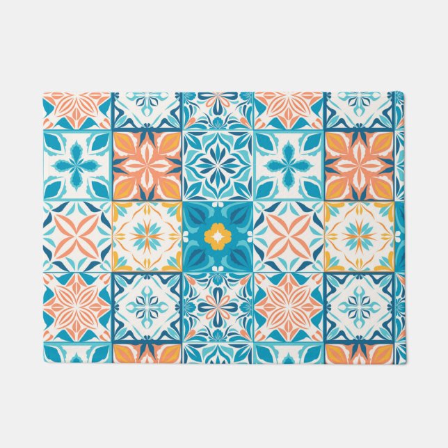 Paillasson Carrelage orange et bleu (Devant)